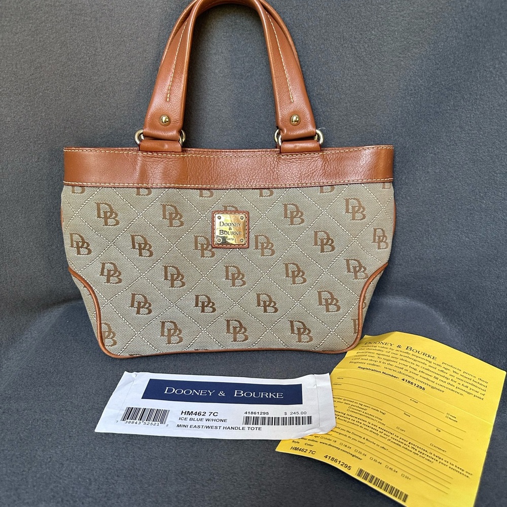 Vintage Dooney & Bourke Ice Blue Mini East/West Handle Tote Handbag - Picture 5 of 16